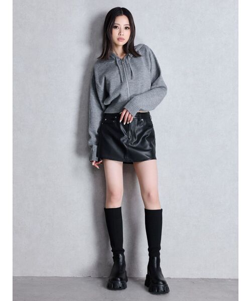 GYDA（ジェイダ）の「GYDA ニットショートZIP UPパーカー（パーカー・レディース・グレー/アイボリー/ブラック・FREE）」の10枚目の写真