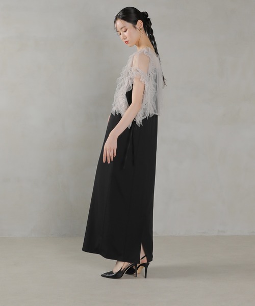 Kana(カナ)の「チュールフリル リボン ボレロ キャミワンピース 2点セット パーティー ドレス 結婚式 お呼ばれ オケージョンドレス(ドレス・レディース・ブラック系その他2/ピンクベージュ/チャコールグレー・M)」の6枚目の写真