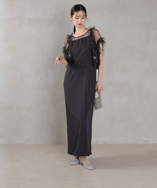 ブラックドレス Vネック キャミリボン チュール アーバンブランシュ THE URBAN BLANCHE ORIGINAL 】ウエディングドレス Vネック スレンダー