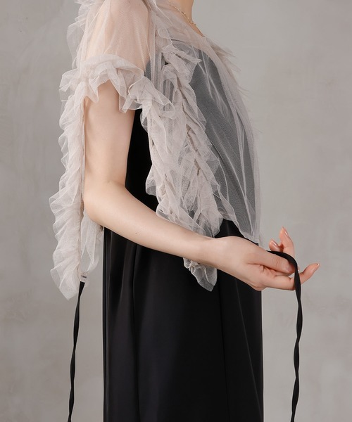 タグ付新品　Kana ラメドットチュール フリル ボリューム袖 ワンピースドレス タグ付新品 Kana ラメドットチュール フリル ボリューム袖 ワンピース