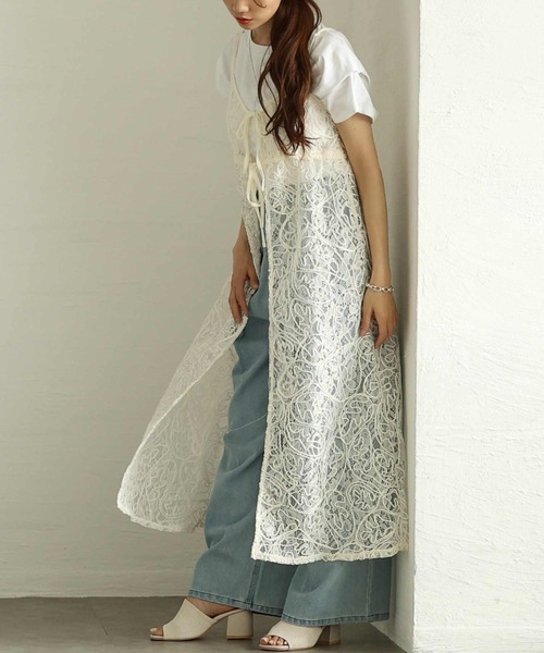 Sawa a la mode（サワアラモード）の「総レースコード刺繍キャミソール重ね着ワンピース（ワンピース・レディース・ホワイト/ブラック・FREE）」の2枚目の写真
