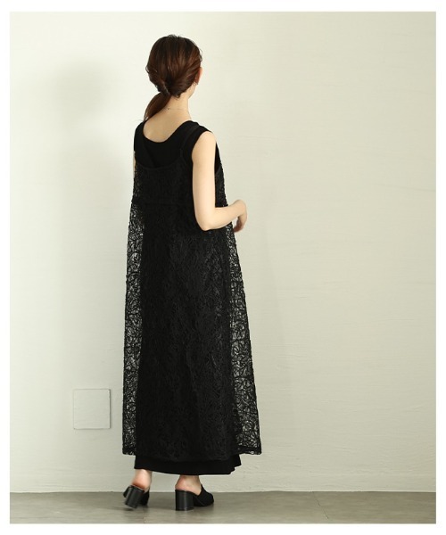 Sawa a la mode（サワアラモード）の「総レースコード刺繍キャミソール重ね着ワンピース（ワンピース・レディース・ホワイト/ブラック・FREE）」の6枚目の写真