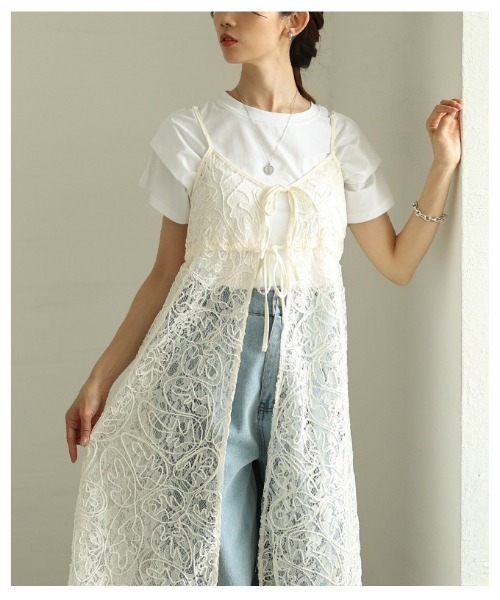 Sawa a la mode（サワアラモード）の「総レースコード刺繍キャミソール重ね着ワンピース（ワンピース・レディース・ホワイト/ブラック・FREE）」の13枚目の写真