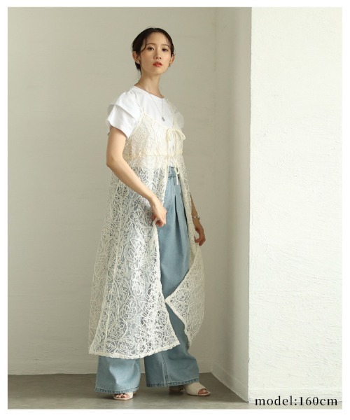 Sawa a la mode（サワアラモード）の「総レースコード刺繍キャミソール重ね着ワンピース（ワンピース・レディース・ホワイト/ブラック・FREE）」の14枚目の写真