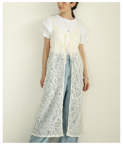 Sawa a la mode（サワアラモード）の「総レースコード刺繍キャミソール重ね着ワンピース（ワンピース・レディース・ホワイト/ブラック・FREE）」の21枚目の写真