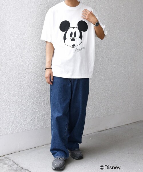   X DISNEY 100 ミッキーマウスチノパンツ SHIPS any: /ミッキーマウス/ サイン & ポージング Tシャツ◇（T