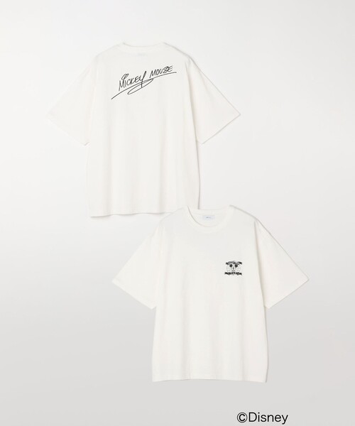 ファンモン サイン入り ホワイト Ｔシャツ L  新品 SHIPS any: /ミッキーマウス/ サイン & ポージング Tシャツ◇（Tシャツ