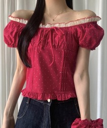 GUCCI ダークグレードット柄オフショルダーブラウス 箱付き GUCCI ダークグレードット柄オフショルダーブラウス 箱付き GUCCI