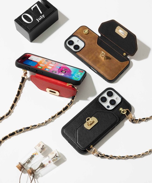 セール】iPhoneケース カバー PUレザー チェーンストラップ カード収納