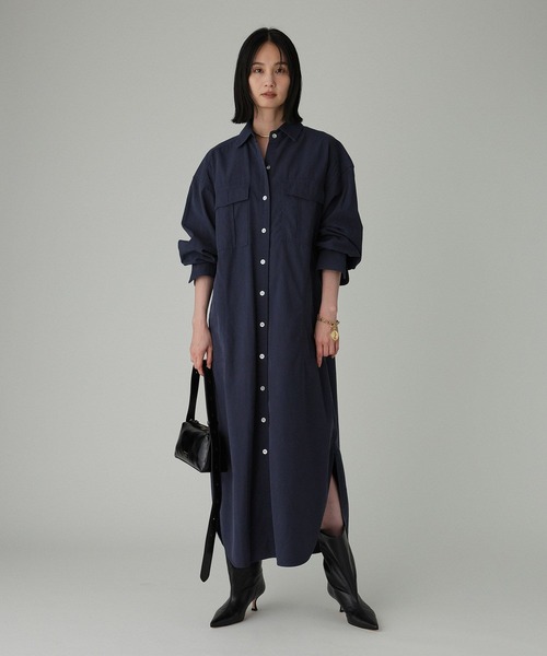 BABYLONE(バビロン)の「ワークシャツワンピース(シャツワンピース・レディース・ベージュ/ネイビー・フリー)」の1枚目の写真