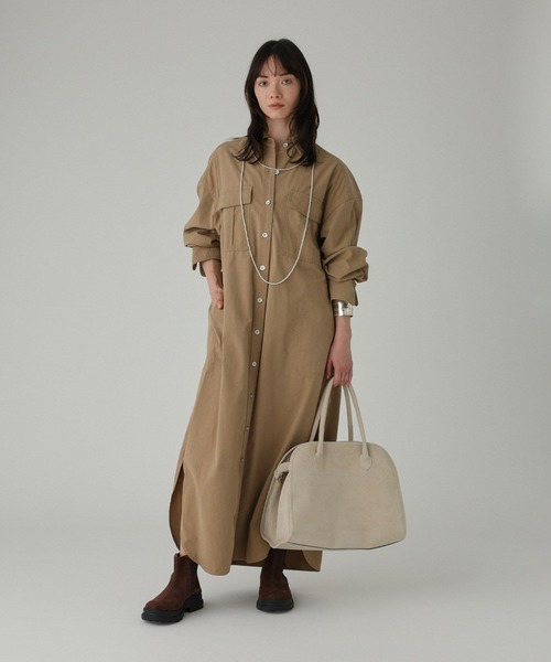 BABYLONE(バビロン)の「ワークシャツワンピース(シャツワンピース・レディース・ベージュ/ネイビー・フリー)」の3枚目の写真