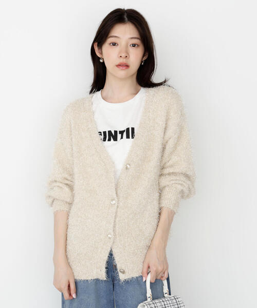 PROPORTION BODY DRESSING(プロポーションボディドレッシング)の「<E>ラメフェザーカーディガン / 1215277900(ニット/セーター・レディース・ホワイト系その他/グレー・FREE)」の1枚目の写真