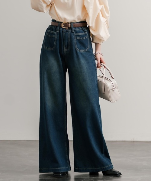 ハイウェストワイドストレートパンツGRY Lace Ladies スラックス パンツ ハイウエスト ワイド ストレート