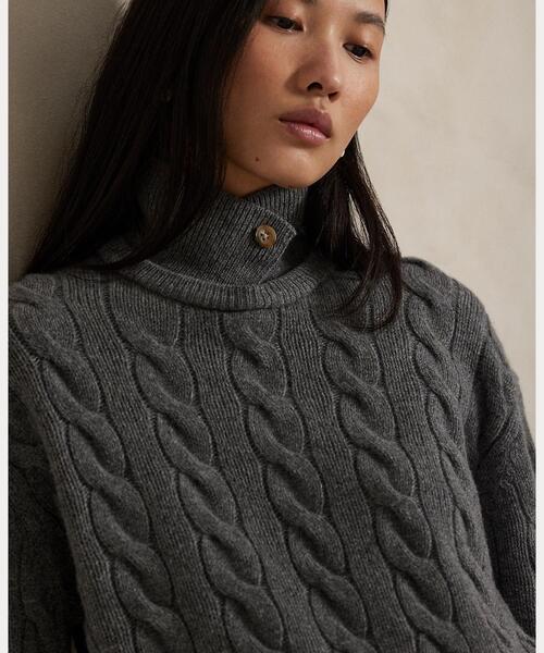 Polo Ralph Lauren ダークグレー ケーブルニットセーター ケーブルニット ウールカシミヤ ポロ セーター（ニット/セーター