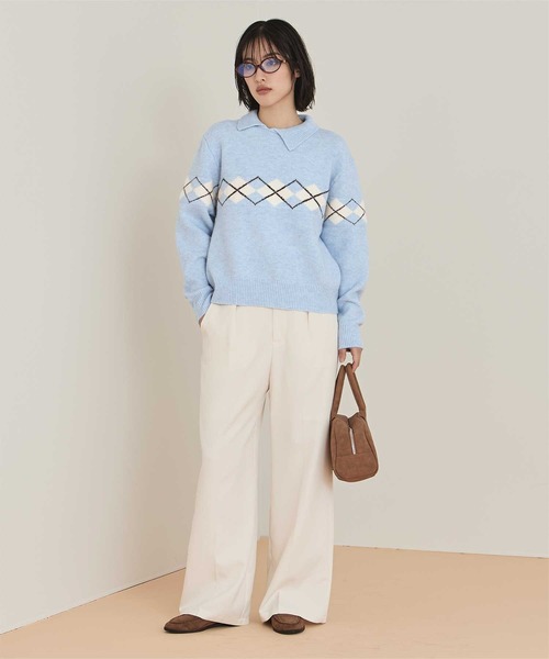 miette(ミエット)の「アーガイルアシンメトリーカラーニット(ニット/セーター・レディース・ブラウン/チャコール/ライトブルー・S/M)」の18枚目の写真