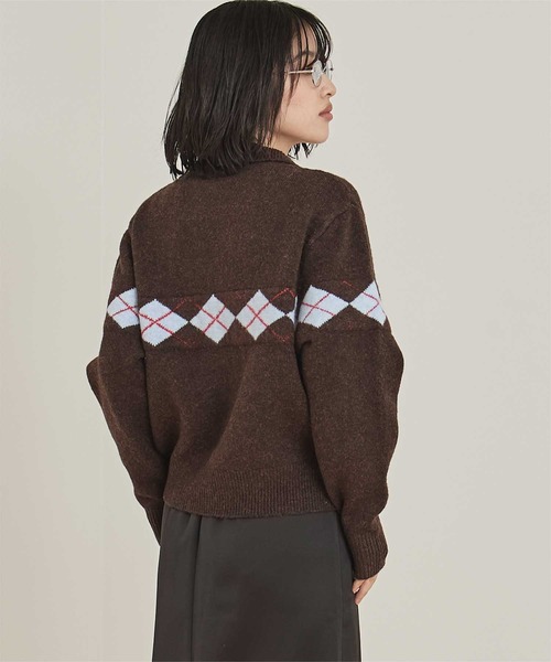 miette(ミエット)の「アーガイルアシンメトリーカラーニット(ニット/セーター・レディース・ブラウン/チャコール/ライトブルー・S/M)」の12枚目の写真