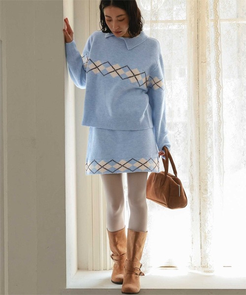 miette(ミエット)の「アーガイルアシンメトリーカラーニット(ニット/セーター・レディース・ブラウン/チャコール/ライトブルー・S/M)」の17枚目の写真