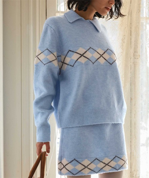 miette(ミエット)の「アーガイルアシンメトリーカラーニット(ニット/セーター・レディース・ブラウン/チャコール/ライトブルー・S/M)」の15枚目の写真