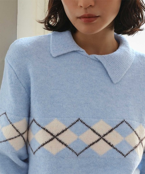 miette(ミエット)の「アーガイルアシンメトリーカラーニット(ニット/セーター・レディース・ブラウン/チャコール/ライトブルー・S/M)」の19枚目の写真
