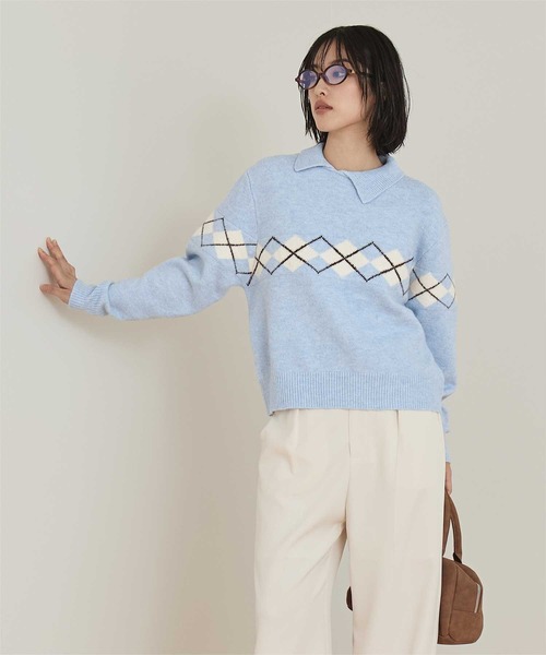 miette(ミエット)の「アーガイルアシンメトリーカラーニット(ニット/セーター・レディース・ブラウン/チャコール/ライトブルー・S/M)」の20枚目の写真