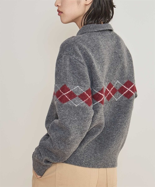 miette(ミエット)の「アーガイルアシンメトリーカラーニット(ニット/セーター・レディース・ブラウン/チャコール/ライトブルー・S/M)」の5枚目の写真