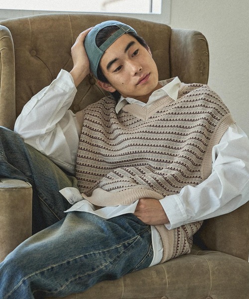 niko and...（ニコアンド）の「ジャガードニットベスト（ベスト・メンズ・ネイビー/アイボリー/グレー・LARGE/MEDIUM）」の14枚目の写真