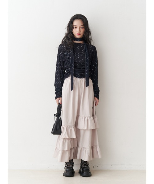 jouetie(ジュエティ)の「【WEB限定】ラインフリルフレアスカート(スカート・レディース・ブラック/アイボリー/ネイビー・MEDIUM)」の6枚目の写真