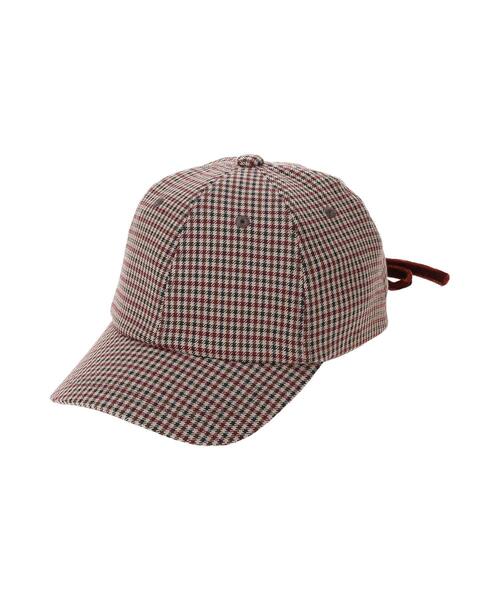 Samansa Mos2 Lagom（サマンサモスモスラーゴム）の「チェックリボンキャップ（ハット・キッズ・ボルドー/ブラウン・中(M)/大(L)）」の2枚目の写真