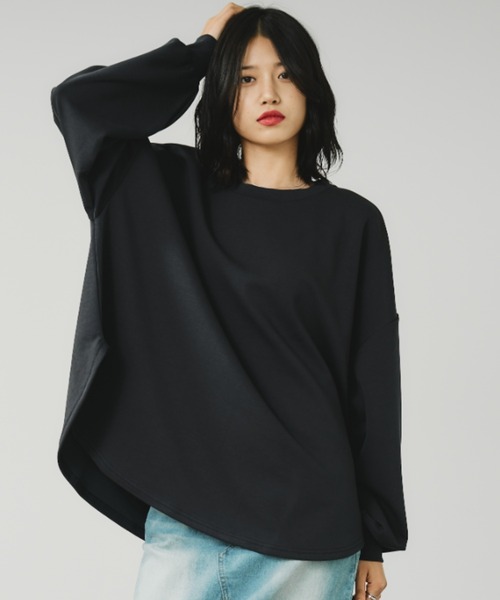 A.D.C.L.（エーディーシーエル）の「オーバーサイズ ロングスリーブ Tシャツ（カラーバリエーション）（Tシャツ/カットソー・レディース・ピンク/ベージュ系/グリーン/ブラック/イエロー/アイボリー/ブラウン/ネイビー/杢グレー・L/M）」の7枚目の写真