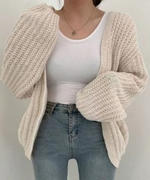 ゆったりニットカーディガン 長袖 秋冬羽織り ビッグシルエット オフィスカジュアル きれいめカジュアル レディース 韓国風