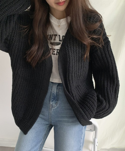 SEU(エスイーユー)の「ゆったりニットカーディガン 長袖 秋冬羽織り ビッグシルエット オフィスカジュアル きれいめカジュアル レディース 韓国風(カーディガン/ボレロ・レディース・グレー/アイボリー/ブラック/モカ・フリー)」の17枚目の写真