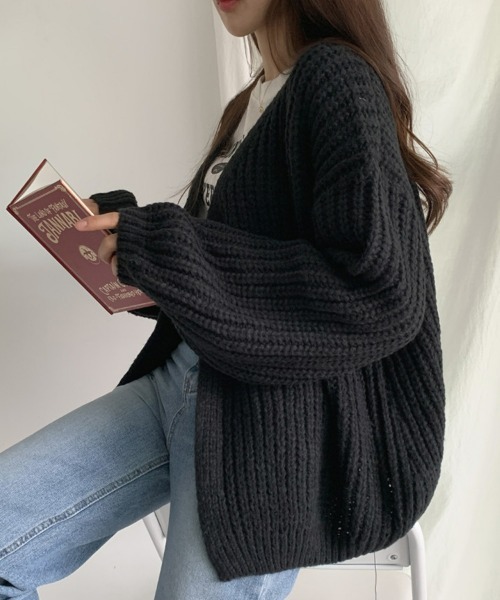 SEU(エスイーユー)の「ゆったりニットカーディガン 長袖 秋冬羽織り ビッグシルエット オフィスカジュアル きれいめカジュアル レディース 韓国風(カーディガン/ボレロ・レディース・グレー/アイボリー/ブラック/モカ・フリー)」の19枚目の写真