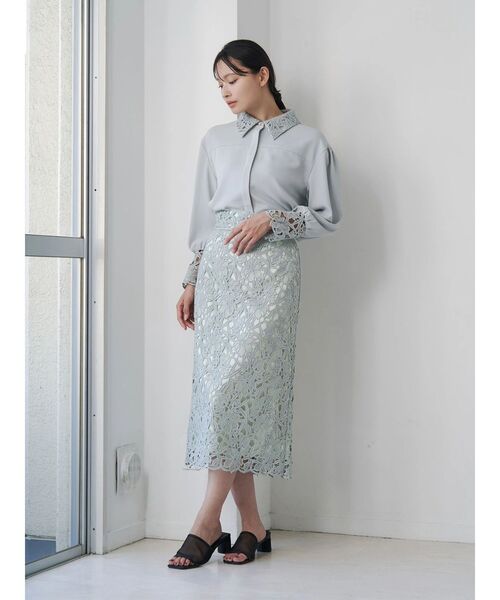 TONAL（トーナル）の「エンブロイダリーレースタイトスカート（スカート・レディース・ミント/モカ/アイボリー・SMALL/MEDIUM）」の4枚目の写真