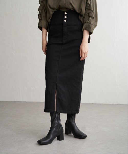 VENCEEXCHANGE(ヴァンスエクスチェンジ)の「ハイウエストナローデニムタイトスカート(デニムスカート・レディース・ダークグレー/ブルー/ブラック・S/M/L)」の2枚目の写真