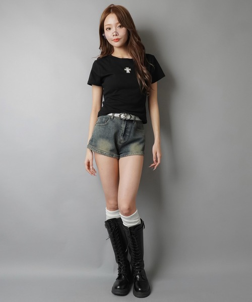 SPINNS（スピンズ）の「美脚見えデニムショートパンツ（デニムパンツ・レディース・ブルー系その他・M/S）」の10枚目の写真