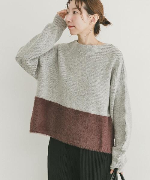 ITEMS URBANRESEARCH（アイテムズ アーバンリサーチ）の「フェザードッキングニット（ニット/セーター・レディース・ブラック/オフホワイト/ブラウン・FREE）」の2枚目の写真