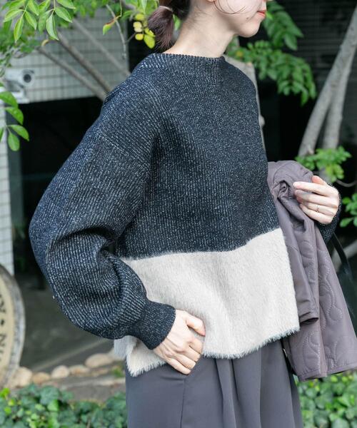 ITEMS URBANRESEARCH（アイテムズ アーバンリサーチ）の「フェザードッキングニット（ニット/セーター・レディース・ブラック/オフホワイト/ブラウン・FREE）」の3枚目の写真