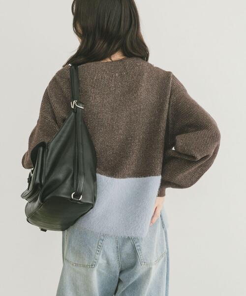 ITEMS URBANRESEARCH（アイテムズ アーバンリサーチ）の「フェザードッキングニット（ニット/セーター・レディース・ブラック/オフホワイト/ブラウン・FREE）」の5枚目の写真