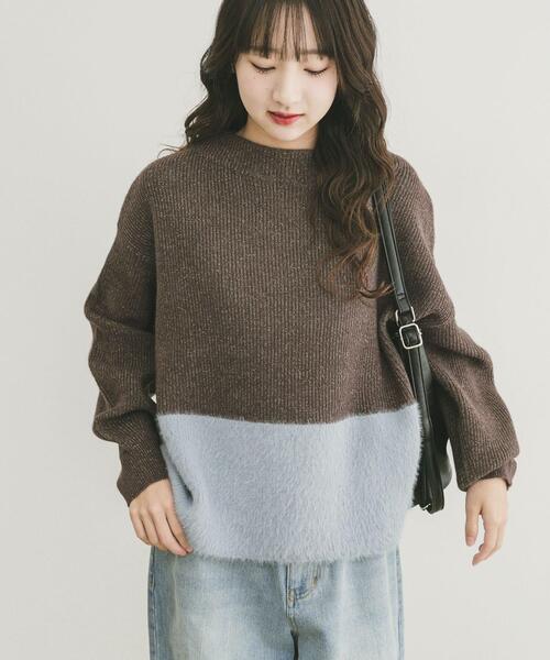 ITEMS URBANRESEARCH（アイテムズ アーバンリサーチ）の「フェザードッキングニット（ニット/セーター・レディース・ブラック/オフホワイト/ブラウン・FREE）」の6枚目の写真