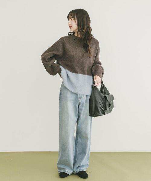 ITEMS URBANRESEARCH（アイテムズ アーバンリサーチ）の「フェザードッキングニット（ニット/セーター・レディース・ブラック/オフホワイト/ブラウン・FREE）」の8枚目の写真