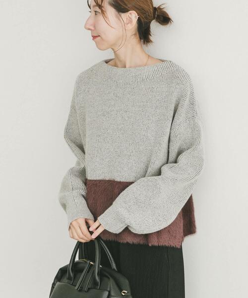 ITEMS URBANRESEARCH（アイテムズ アーバンリサーチ）の「フェザードッキングニット（ニット/セーター・レディース・ブラック/オフホワイト/ブラウン・FREE）」の12枚目の写真