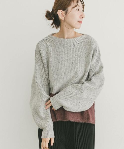 ITEMS URBANRESEARCH（アイテムズ アーバンリサーチ）の「フェザードッキングニット（ニット/セーター・レディース・ブラック/オフホワイト/ブラウン・FREE）」の13枚目の写真