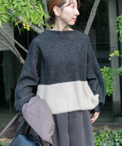 ITEMS URBANRESEARCH（アイテムズ アーバンリサーチ）の「フェザードッキングニット（ニット/セーター・レディース・ブラック/オフホワイト/ブラウン・FREE）」の20枚目の写真