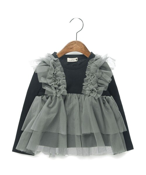 BRANSHES（ブランシェス）の「【おそろい】チュールレイヤード風長袖Tシャツ（Tシャツ/カットソー・キッズ・サックスブルー/グレー・140/80/130/120/100/110/90/150）」の2枚目の写真