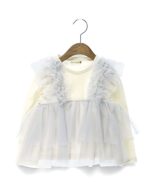 BRANSHES（ブランシェス）の「【おそろい】チュールレイヤード風長袖Tシャツ（Tシャツ/カットソー・キッズ・サックスブルー/グレー・140/80/130/120/100/110/90/150）」の3枚目の写真