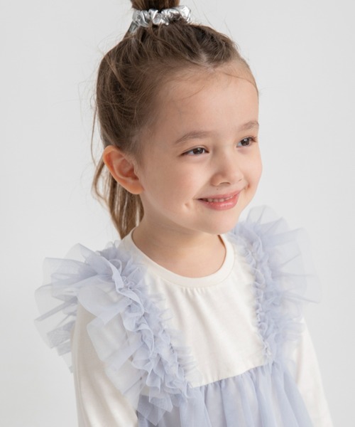 BRANSHES（ブランシェス）の「【おそろい】チュールレイヤード風長袖Tシャツ（Tシャツ/カットソー・キッズ・サックスブルー/グレー・140/80/130/120/100/110/90/150）」の8枚目の写真