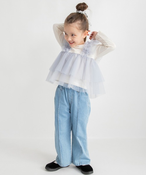 BRANSHES（ブランシェス）の「【おそろい】チュールレイヤード風長袖Tシャツ（Tシャツ/カットソー・キッズ・サックスブルー/グレー・140/80/130/120/100/110/90/150）」の7枚目の写真