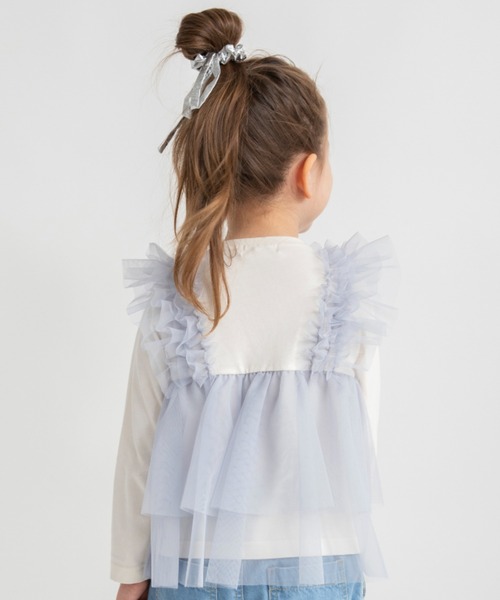 BRANSHES（ブランシェス）の「【おそろい】チュールレイヤード風長袖Tシャツ（Tシャツ/カットソー・キッズ・サックスブルー/グレー・140/80/130/120/100/110/90/150）」の9枚目の写真