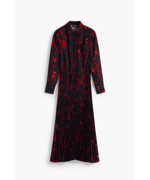 Desigual(デシグアル)の「フローラル プリーツ シャツドレス 結婚式 二次会 フォーマル(ワンピース・レディース・レッド・XS/S/M/L/XL)」の1枚目の写真