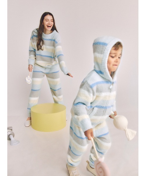 ベビモコカラフルボーダープルオーバー&ベビモコカラフルロングパンツ セール】ベビモコカラフルボーダープルオーバー（ルームウェア